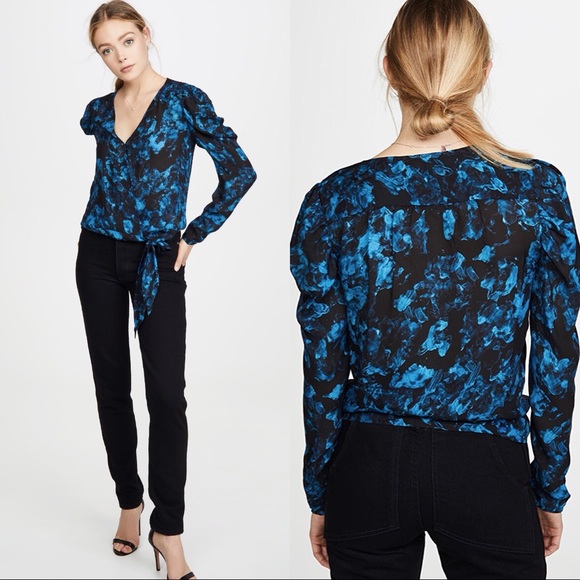 PARKER ARYA SILK BLOUSE IN RAINSTORM ☔️ SIZE MEDIUM NWT